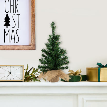 18" Two-Tone Mixed Green Pine Artificial Christmas Tree with Burlap Base, Unlit
