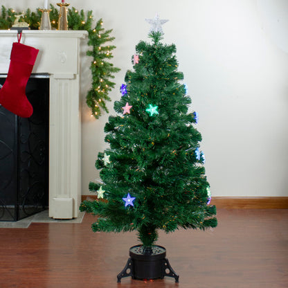 4' Pre-lit Potted Medium Pine Color Changing Star Artificial Christmas Tree - Multi-Color Fiber Optic LED Lights