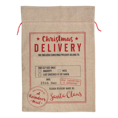 Large "Christmas Delivery" Tied Gift Bag - 27.75" - Beige and Red