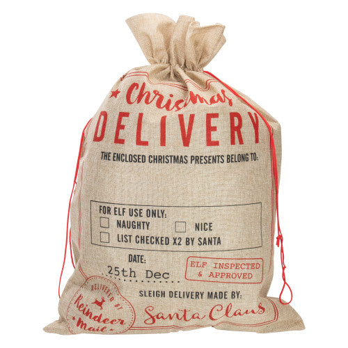 Large "Christmas Delivery" Tied Gift Bag - 27.75" - Beige and Red