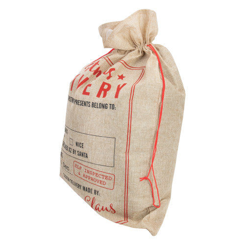 Large "Christmas Delivery" Tied Gift Bag - 27.75" - Beige and Red