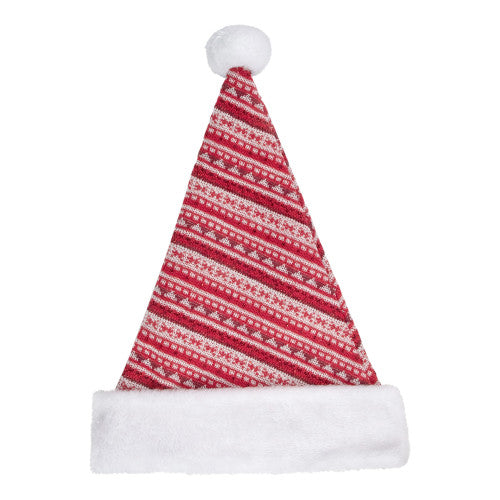 17" Red and White Nordic Striped Santa Hat With Pom Pom