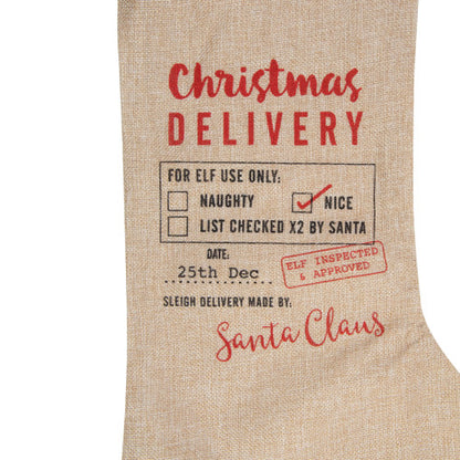 19" Beige and Red "Christmas Delivery" Stocking With Hanging Tag