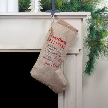 19" Beige and Red "Christmas Delivery" Stocking With Hanging Tag
