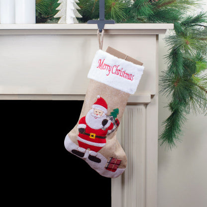 19" Beige and Red Burlap "Merry Christmas" Santa Christmas Stocking