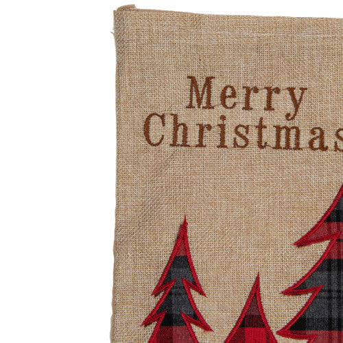 19" Beige and Red Plaid Reindeer With Forest Trees Christmas Stocking