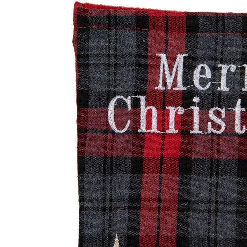19" Green and Red Plaid Reindeer With Forest Trees Christmas Stocking