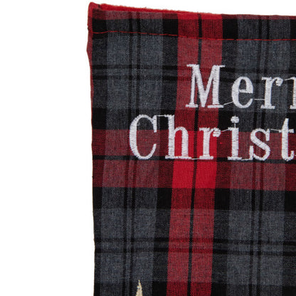 19" Green and Red Plaid Reindeer With Forest Trees Christmas Stocking