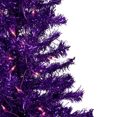 6' Pre-Lit Purple Artificial Tinsel Christmas Tree, Clear Lights