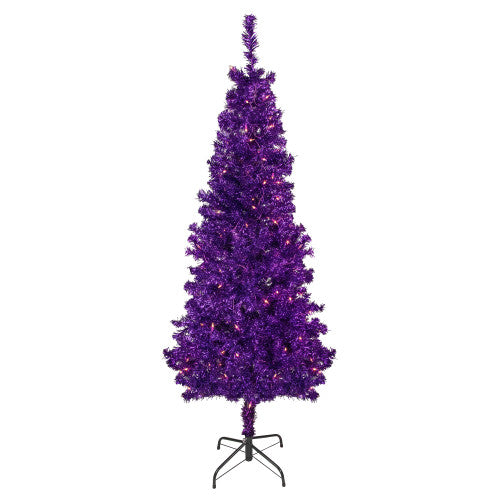 6' Pre-Lit Purple Artificial Tinsel Christmas Tree, Clear Lights