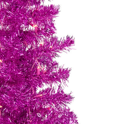 4' Pre-Lit Pink Artificial Tinsel Christmas Tree, Clear Lights