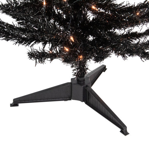 4' Pre-Lit Black Artificial Tinsel Christmas Tree, Clear Lights