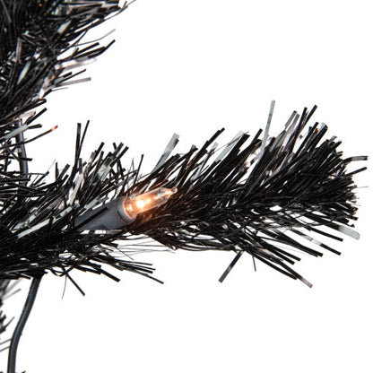 4' Pre-Lit Black Artificial Tinsel Christmas Tree, Clear Lights