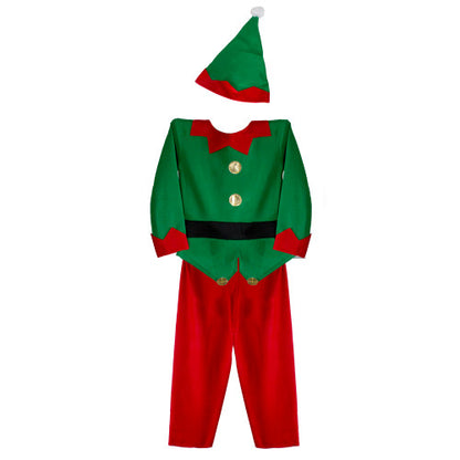 26" Red and Green Elf Boy's Costume With a Christmas Santa Hat - 6-8 Years