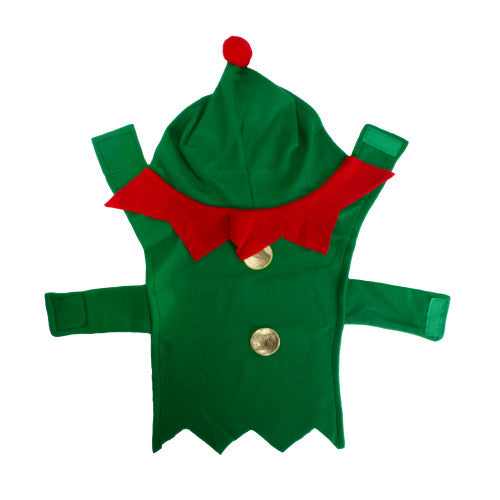 27" Green and Red Christmas Elf Dog Costume - Size S
