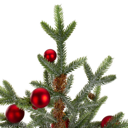 18" Potted Pine with Red Ornaments Medium Artificial Christmas Tree – Unlit
