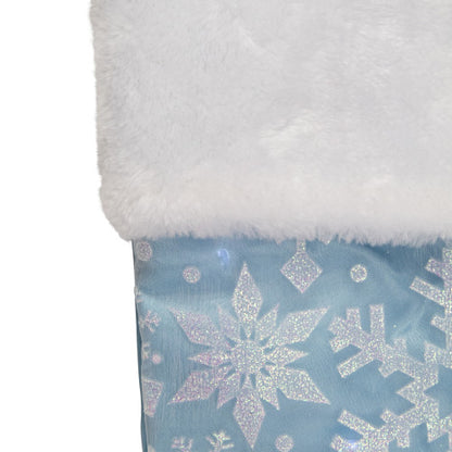 19" LED Lighted Blue Iridescent Glittered Snowflake Christmas Stocking