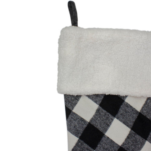 23" Black and White Rustic Checkered Christmas Stocking