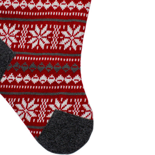 23" Red, Gray and White Knit Christmas Stocking with High Pile Fleece Cuff