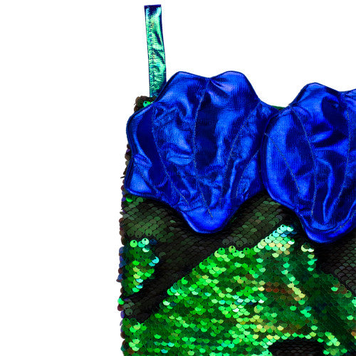 24" Green and Black Sequined Iridescent Mermaid Christmas Stocking