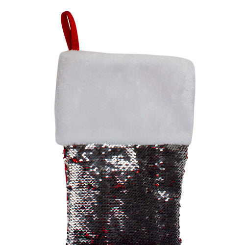 22" Red and Silver Reversible Sequined Christmas Stocking