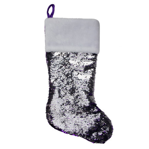 22" Red and Silver Reversible Sequined Christmas Stocking