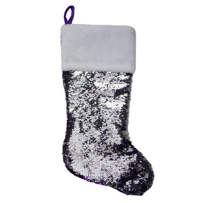 22" Red and Silver Reversible Sequined Christmas Stocking