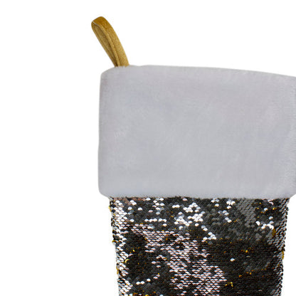 22.75" Gold and Silver Reversible Sequined Christmas Stocking