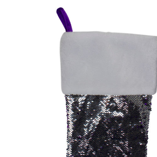 23" Purple and Silver Reversible Sequined Christmas Stocking with Faux Fur Cuff