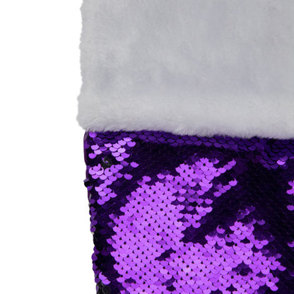 23" Purple and Silver Reversible Sequined Christmas Stocking with Faux Fur Cuff