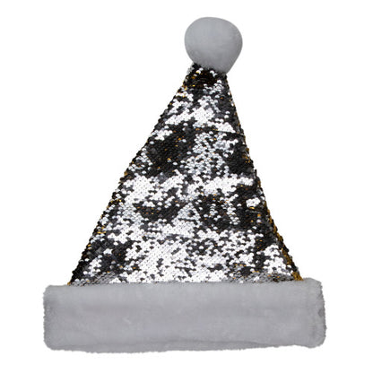 15" Gold and Silver Reversible Sequined Christmas Santa Hat with Faux Fur Cuff