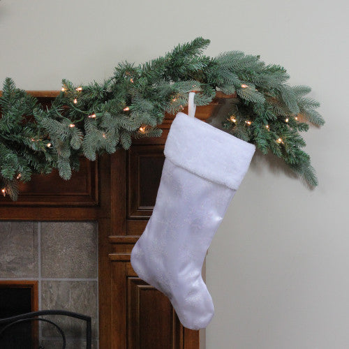 20.5" White Iridescent Glittered Snowflake Christmas Stocking
