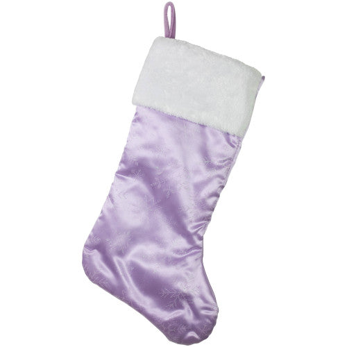 20" Purple and White Glittered Snowflake Christmas Stocking with Cuff