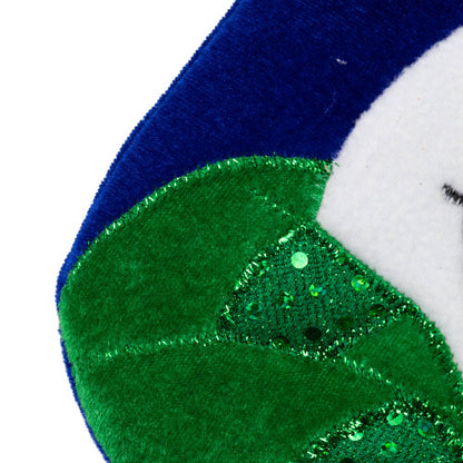 20" Royal Blue Embroidered Velveteen Snowman Christmas Stocking with White Cuff