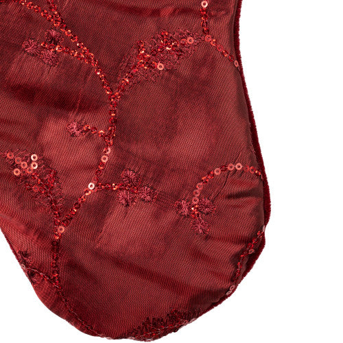 20" Red and Gold Leaf Christmas Stocking with Wavy Sequined Cuff