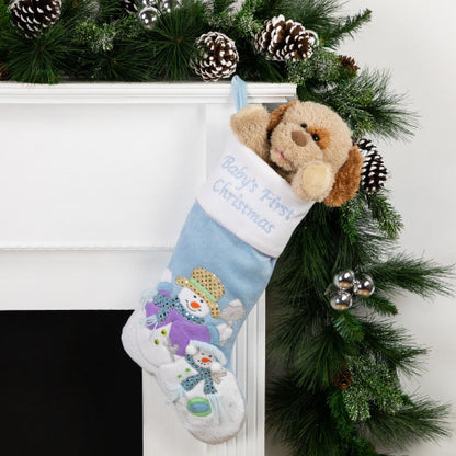 21" Blue and White "Baby's First Christmas" Snowman Stocking