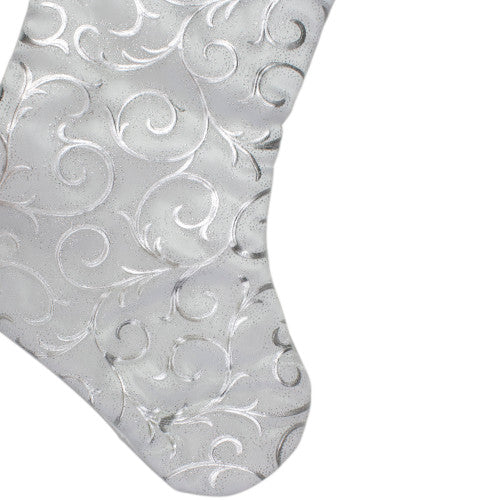 19” White and Silver Filigree Christmas Stocking with Bows