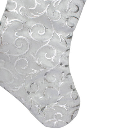 19” White and Silver Filigree Christmas Stocking with Bows