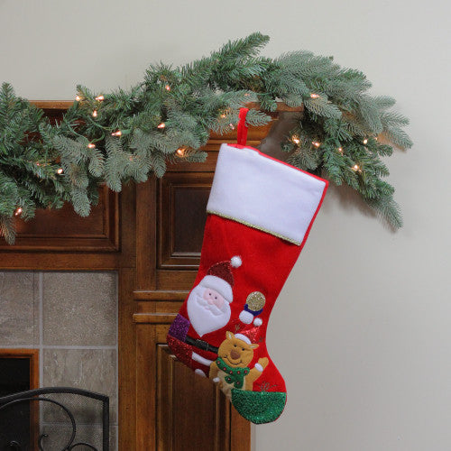 20.5" Red and White Glittered Santa Claus and Reindeer Christmas Stocking
