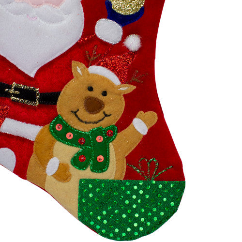 20.5" Red and White Glittered Santa Claus and Reindeer Christmas Stocking