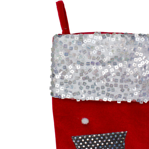 20.5" Red and White Snowman Embroidered Christmas Stocking with Sequined Cuff