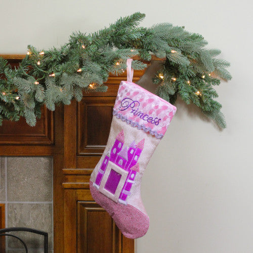 20" Pink and Purple Glitter Princess Christmas Stocking