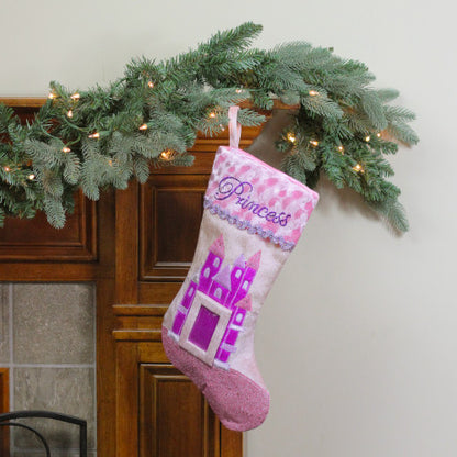 20" Pink and Purple Glitter Princess Christmas Stocking