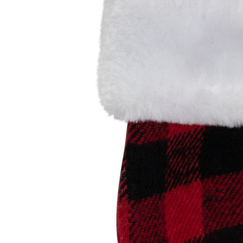 7" Red and Black Plaid Print Christmas Stocking with Faux Fur Cuff