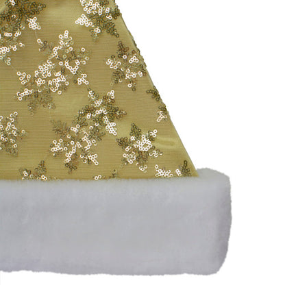 21" Gold and White Sequin Snowflake Christmas Santa Hat Costume Accessory - Medium