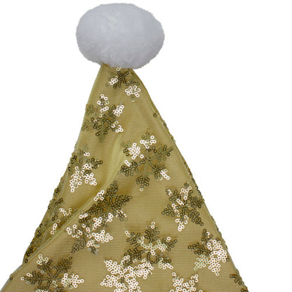 21" Gold and White Sequin Snowflake Christmas Santa Hat Costume Accessory - Medium
