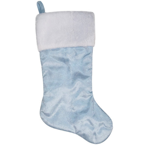 20.5-Inch Blue and White Sheer Organza Christmas Stocking with Faux Fur Cuff