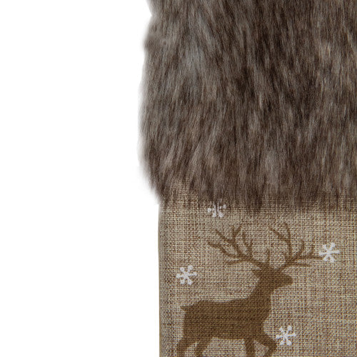 20" Brown Reindeer Christmas Stocking with Faux Fur Cuff