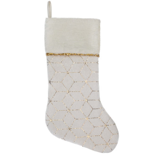 20" Cream and Gold Christmas Stocking with Faux Fur