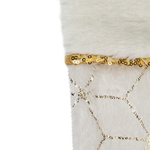 20" Cream and Gold Christmas Stocking with Faux Fur
